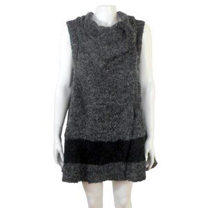 Ryu Swing Lagenlook Vest Charcoal Gray Wool Blend Boucle Knit Cowl Neck